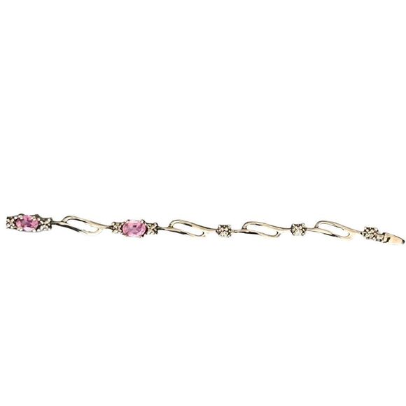10k White Gold & Pink Sapphire Bracelet with Diamond Illusions 7” - Picture 5 of 10